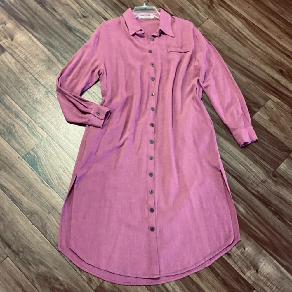 by Egreis Maybel Shirt Midi Women's Dress Minimalist in Pink Medium